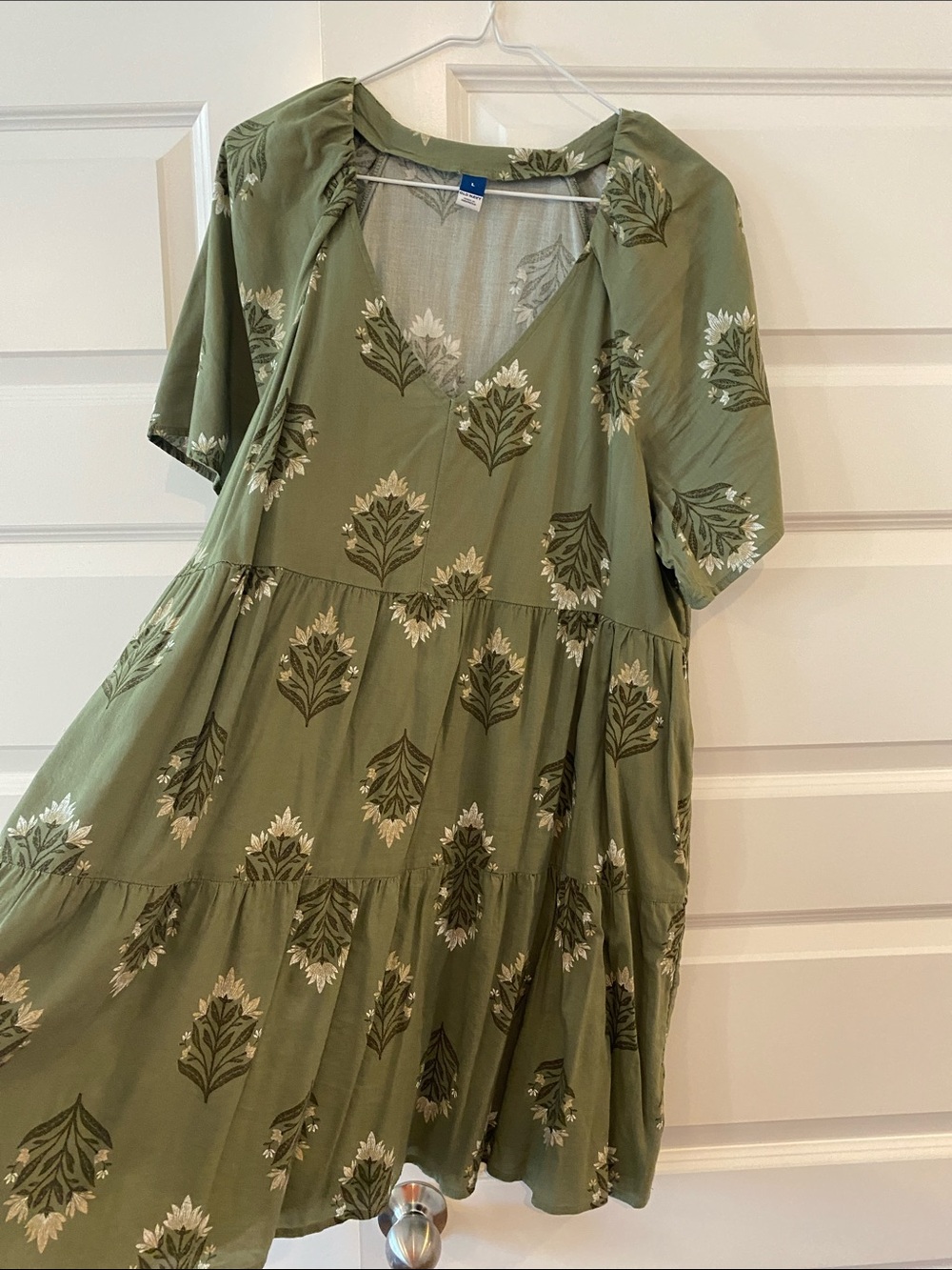 Old Navy Olive Green Floral Tiered Dress